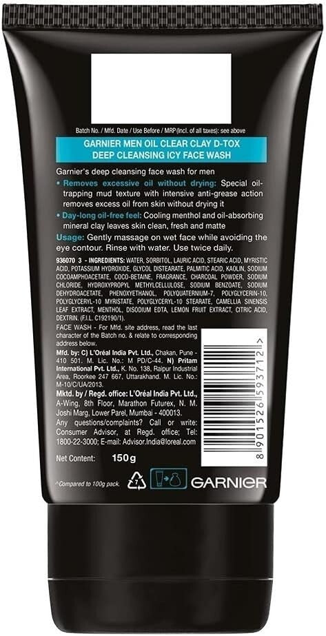 Garnier Men Oil Clear deep cleansing Facewash, 100g  Free Shipping